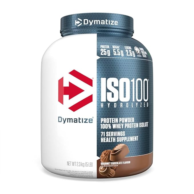 Dymatize Nutrition ISO100 Hydrolyzed Whey Protein Isolate | Fast-Digesting | Muscle Recovery Formula with Amino Acids | Low Sugar and Fat | Gourmet Chocolate | 5 lbs